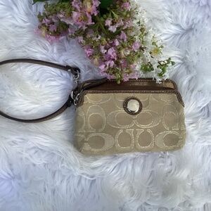 Coach Later Date Signature Canvas Double Zipper Wristlet/Wallet